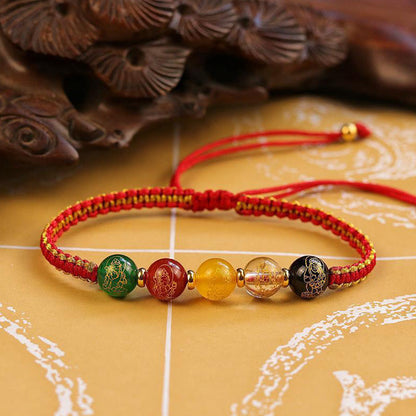 Mythstone Five Directions Gods of Wealth Agate Handmade Protection String Braid Bracelet