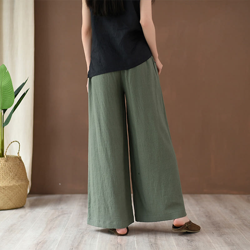 Mythstone Loose Cotton Linen Drawstring Wide Leg Pants With Pockets