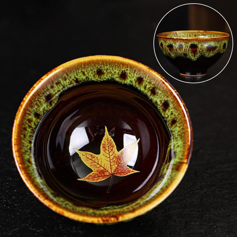 Mythstone Maple Leaf Colorful Ceramic Teacup Home Tea Cups