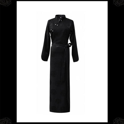 Mythstone Tibetan Long Sleeve Dress Lhasa Black Long Wrap Dress Maxi Dress Women Clothing