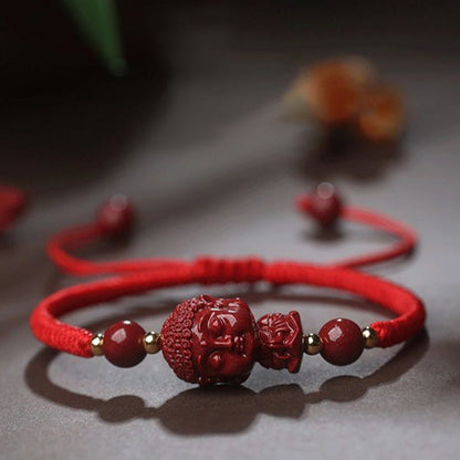 Mythstone Chinese Zodiac Natal Buddha Cinnabar Amulet Blessing String Bracelet