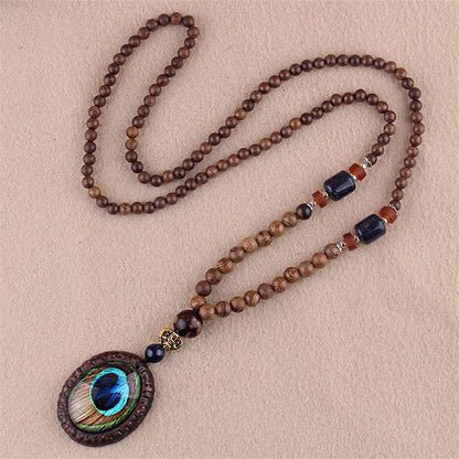 Mythstone Tibetan Wenge Wood Bodhi Seed Agate Elephant Protection Necklace Pendant