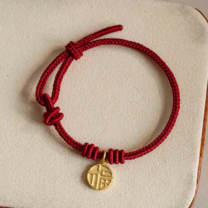 Mythstone Handmade Eight Thread Peace Knot Fu Character Charm Luck Happiness Red Rope Bracelet