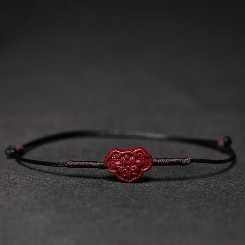 Mythstone Handmade Plum Blossom Four Leaf Clover PiXiu Lotus Koi Fish Cinnabar Blessing Braid Bracelet