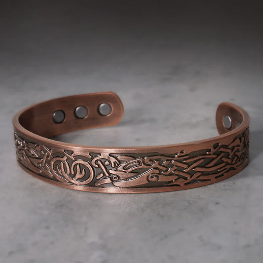 Mythstone Viking Birds Magnetic Copper Adjustable Cuff Bracelet Bangle