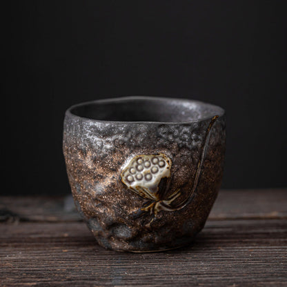 Mythstone Lotus Pod Leaf Flower Auspicious Clouds Ceramic Teacup Kung Fu Tea Cup