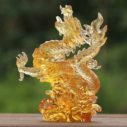 Mythstone Handmade Chinese Zodiac Yellow Dragon Liuli Crystal Art Piece Luck Protection Home Office Decoration