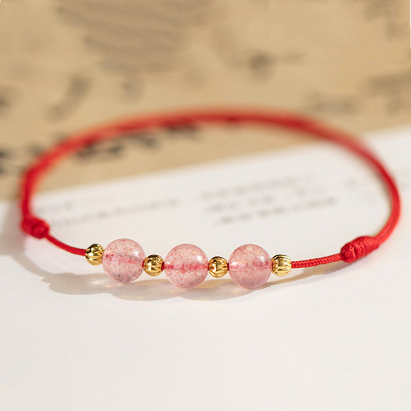 Mythstone Strawberry Crystal Beads Luck Red String Anklet