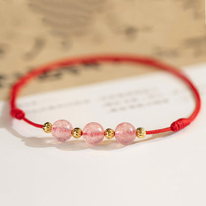 Mythstone Strawberry Crystal Beads Luck Red String Anklet