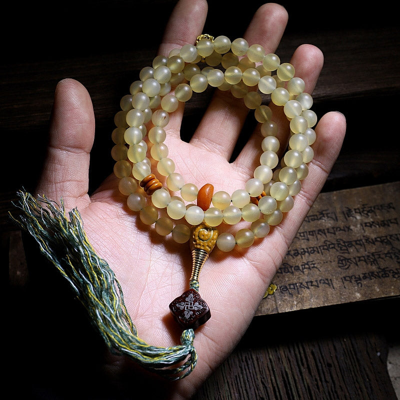 Mythstone 108 Mala Beads Tibet Sheep Horn Amber Luck Bracelet