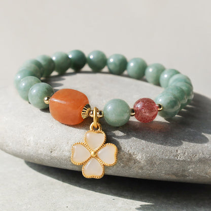 MythStone Jade Four Leaf Clover Charm Prosperity Bracelet