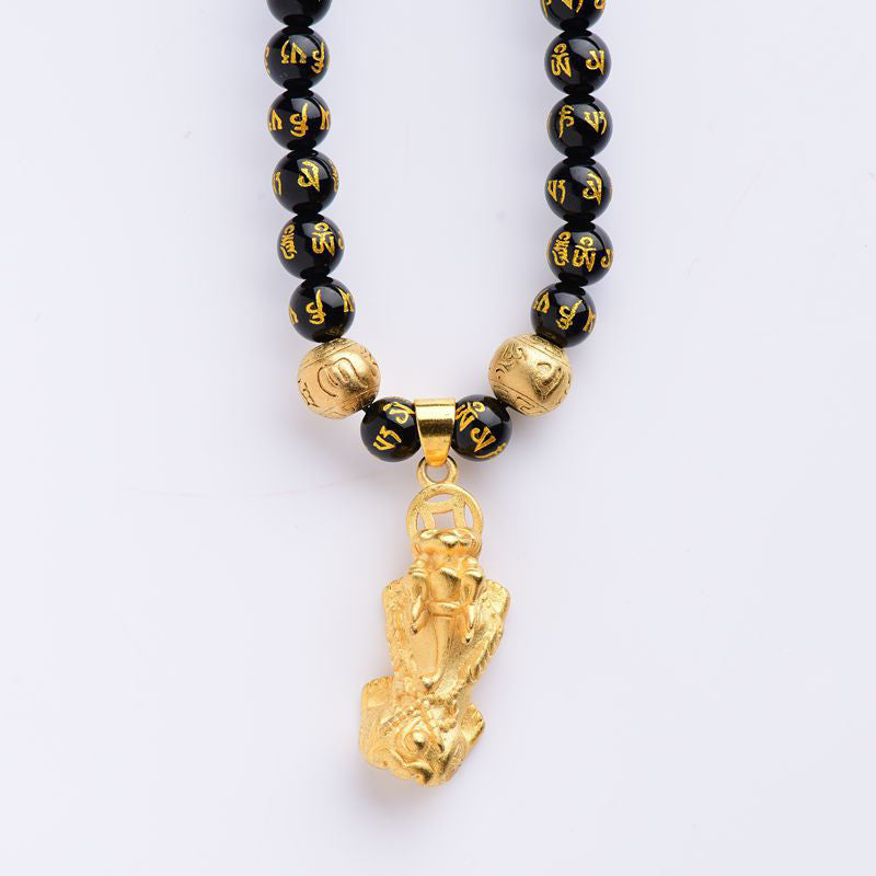 Mythstone FengShui Obsidian PiXiu Wealth Necklace