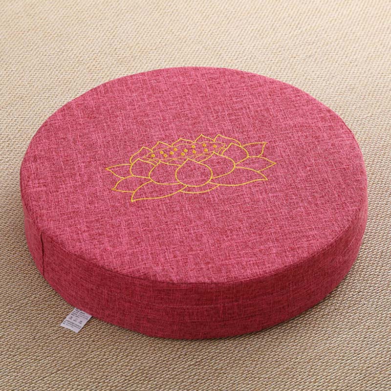 Mythstone Lotus Embroidery Cotton Linen Meditation Seat Cushion