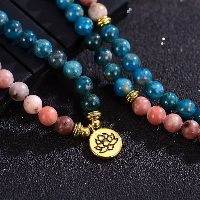 Mythstone Lazurite Picasso Jasper Amazonite Rhodonite Apatite Positive Lotus Prayer Bead Bracelet