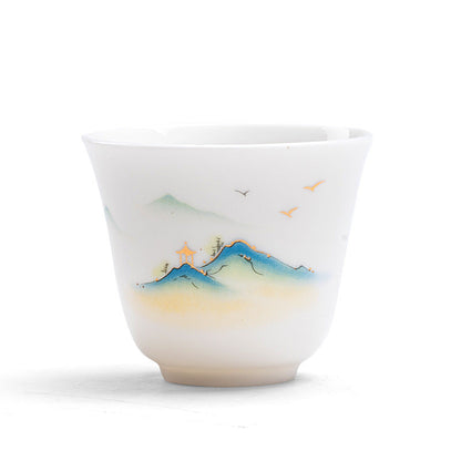 Mythstone Lotus Flower Leaf Mountain Pavilion Elk Peony Ceramic Teacup Kung Fu Tea Cup