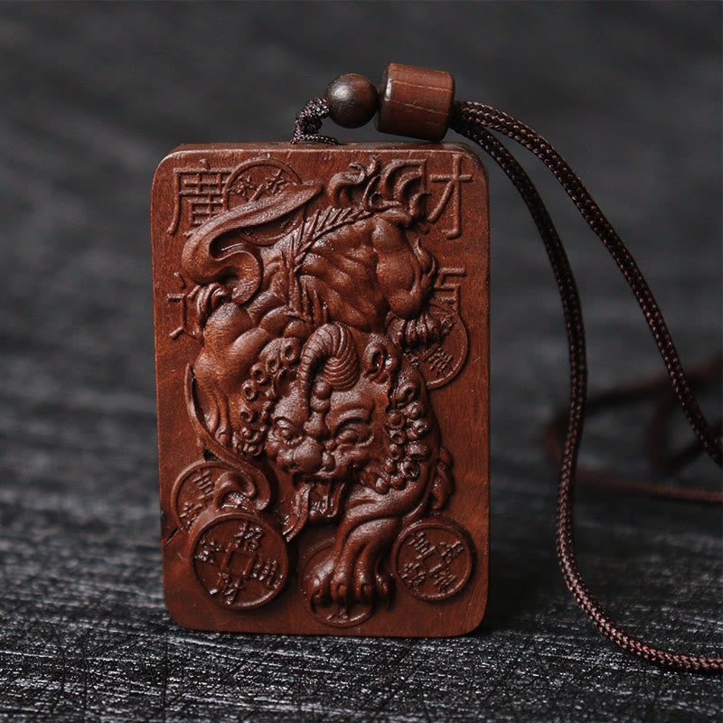 Mytthstone Natural Lightning Struck Jujube Wood PiXiu Copper Coin Good Fortune Necklace Pendant