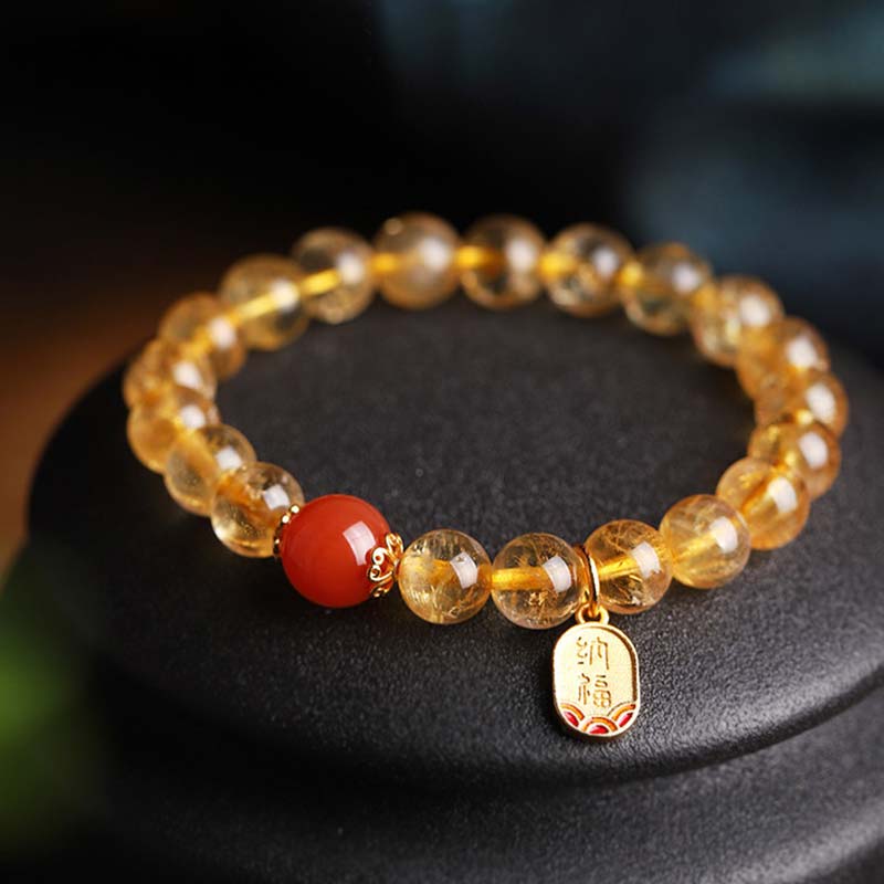 Mythstone Citrine Red Agate Fortune Charm Bracelet