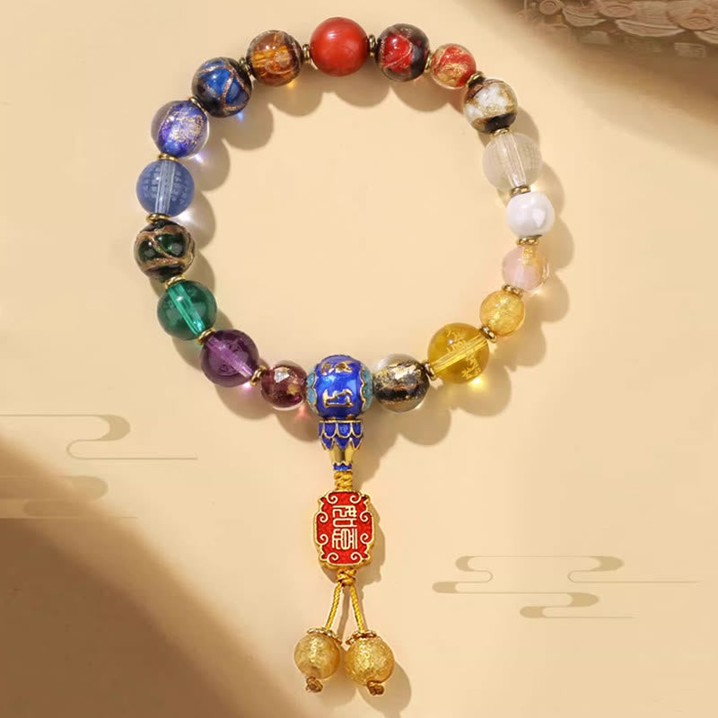 Mythstone Tibetan Colorful Incense Ash Liuli Glass Bead Om Mani Padme Hum Dorje Vajra 18 Beads Wrist Mala