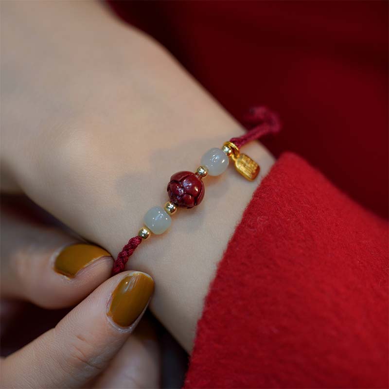 Mythstone Cinnabar Jade Lotus Calm Red String Weave Bracelet