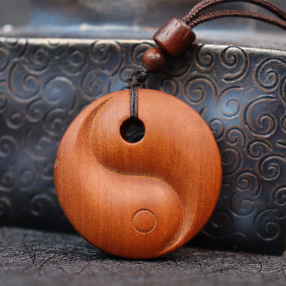 Mythstone Lightning Struck Jujube Wood Yin Yang Luck Protection Necklace Pendant