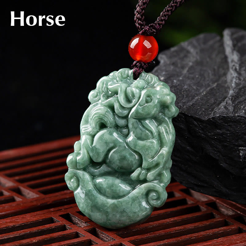 Colgante de jade natural Mythstone con el signo del zodíaco chino de la prosperidad de 12 caracteres