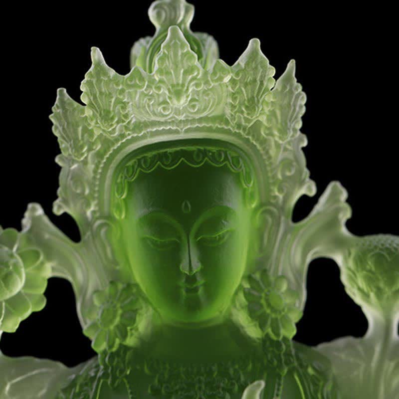 Mythstone Bodhisattva Green Tara Handmade Liuli Crystal Art Piece Protection Home Office Statue Decoration