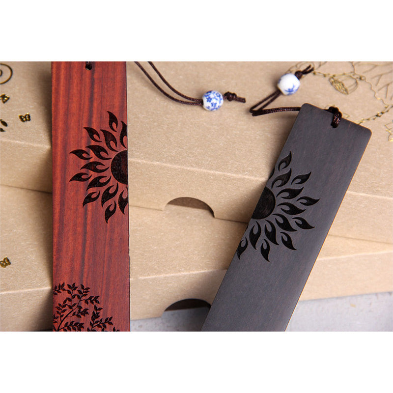 Mythstone Sun Tree Ebony Wood Small Leaf Red Sandalwood Bookmarks With Gift Box