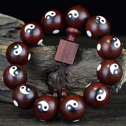 Mythstone Small Leaf Red Sandalwood Yin Yang Protection Bracelet