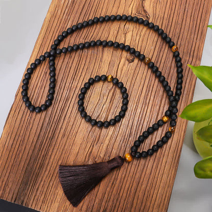 Mythstone 108 Mala Beads Frosted Stone Tiger Eye Balance Bracelet Necklace Pendant