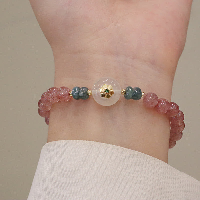 Mythstone Natural Strawberry Quartz Chalcedony Jade Healing Bracelet