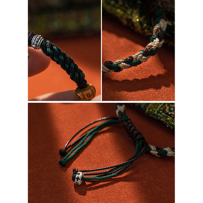 Pulsera de cuerda de la riqueza con cuentas tibetanas Dzi y hueso de yak de ágata