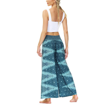 Mythstone Boho Geometric Feather Split Thigh Wide Leg Pants Sports Fitness Dance Women's Yoga Pants