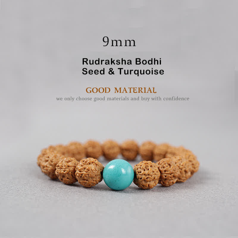 Mythstone Tibet Rudraksha Bodhi Seed Dzi Bead Amber Turquoise Wealth Bracelet