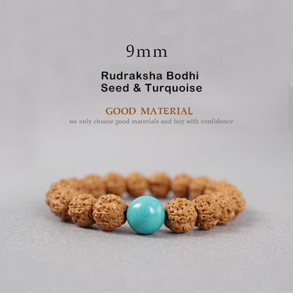 Mythstone Tibet Rudraksha Bodhi Seed Dzi Bead Amber Turquoise Wealth Bracelet