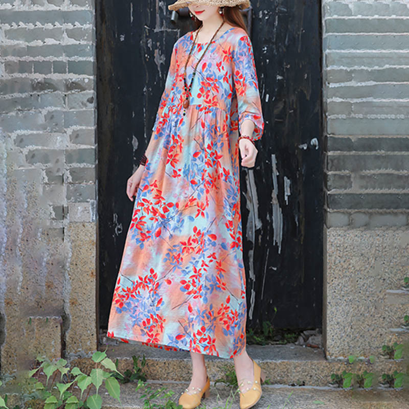 Mythstone Flowers Print Midi Dress Tunic Dress With Pockets