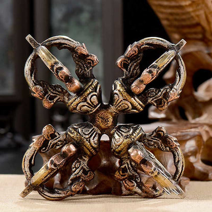 Mythstone Tibetan Handmade 5 Prong Double Dorje Copper Iron Thunderbolt Strength Vajra