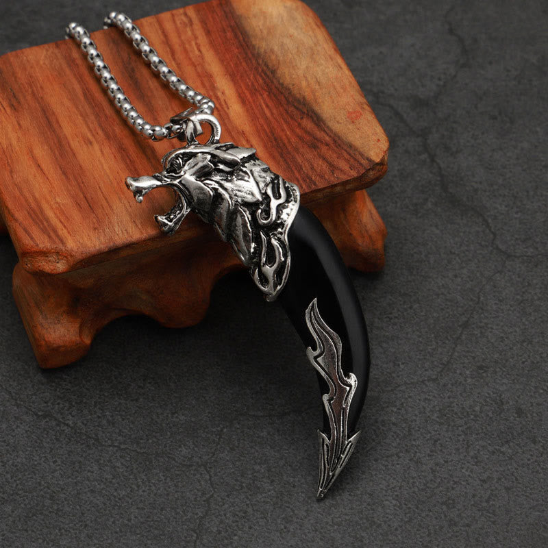 Mythstone Imitation Wolf Tooth Titanium Steel Balance Necklace Pendant