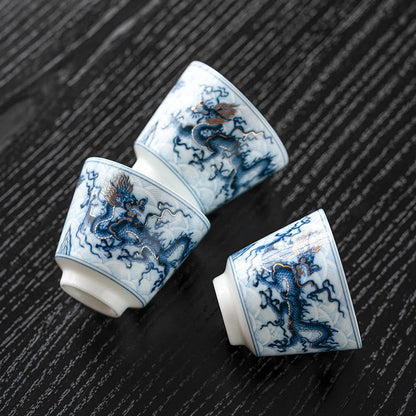 Mythstone Small Blue And White Dragon Pattern Ceramic Teacup Kung Fu Tea Cups 45ml