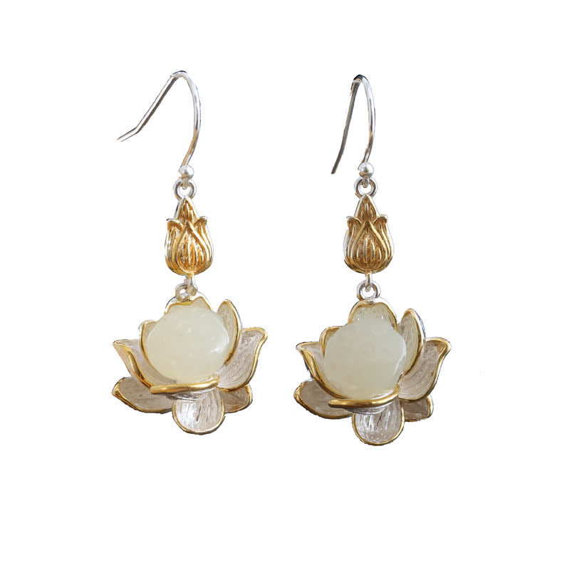 Mythstone White Jade Protection Harmony Drop Earrings