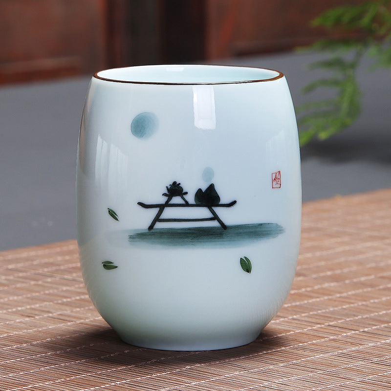 Mythstone Koi Fish Lotus Landscape Dandelion Peony Flower Ceramic Teacup Kung Fu Tea Cup