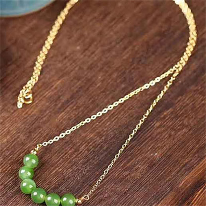 Mythstone 14k Gold Plated Hetian Cyan Jade Beaded Luck Necklace Pendant