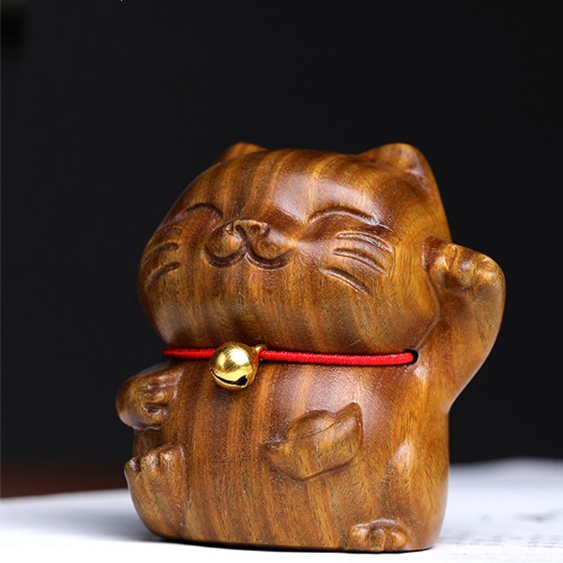 Mythstone Green Sandalwood Small Mini Cute Lucky Cat Peace Decorations