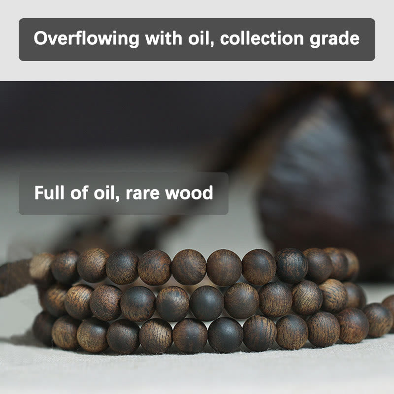 MythStone 7mm 108 Mala Beads Nha Trang Qinan Agarwood Peace Strength Bracelet