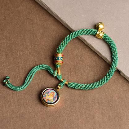 Mythstone Tibetan Five God Of Wealth Thangka Luck Prayer Wheel Bell Braid String Bracelet