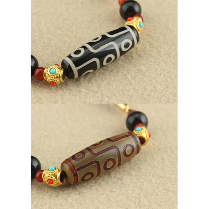 Mythstone Tibetan Nine-Eye Dzi Bead Protection Blessings String Necklace Pendant