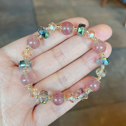 Mythstone Natural Strawberry Quartz Colorful Crystal Positive Bracelet