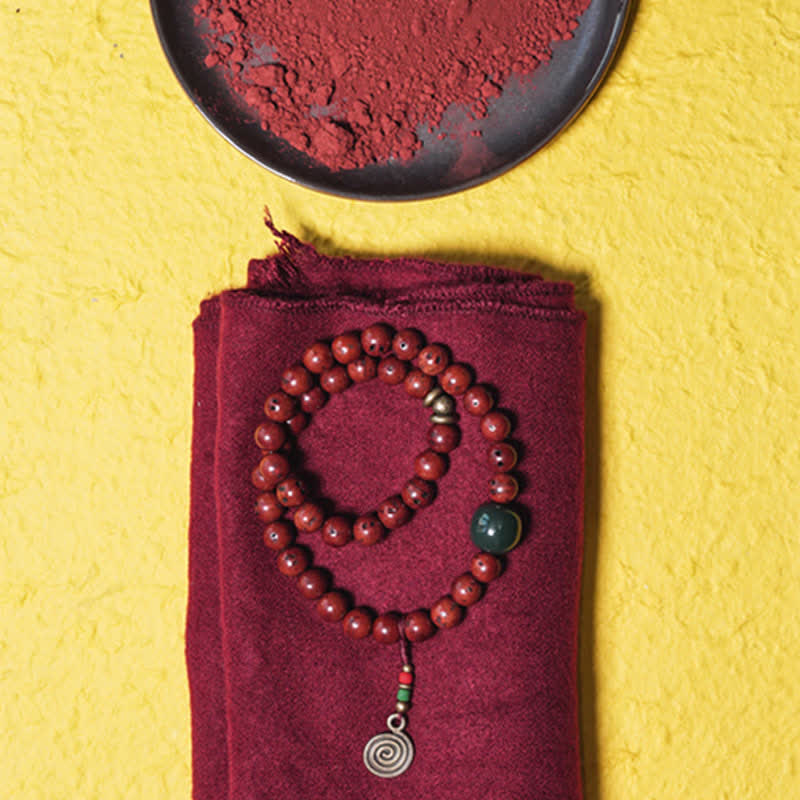 Pulsera de cobre y jade cian con semilla de Bodhi y piedra mitológica para la suerte y la paz 