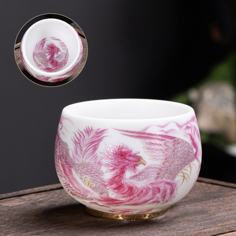 Mythstone Phoenix White Porcelain Ceramic Teacup Kung Fu Tea Cup 185ml With Gift Box