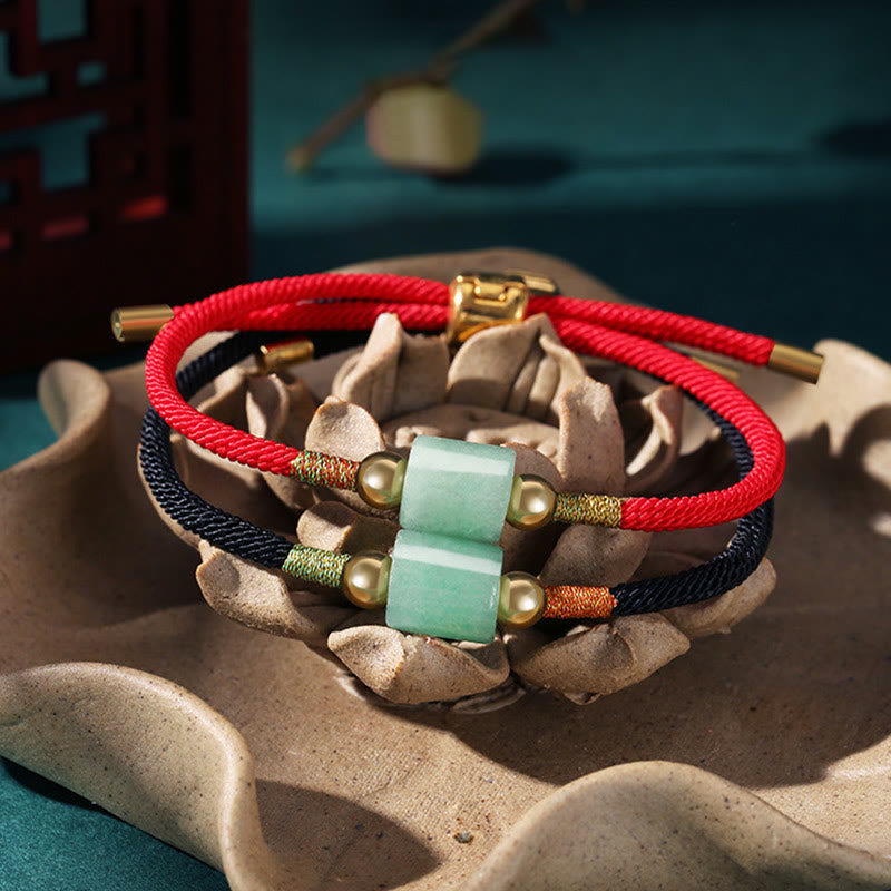 Pulsera trenzada de cuerda con piedra roja, malaquita y aventurina verde hecha a mano del Tíbet para proteger la suerte 