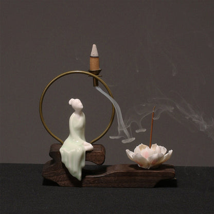 Mythstone Ceramic Lotus Healing Meditation Incense Burner Decoration